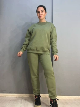 Костюм женский Pepper mint 24-13-14 простой брюки джогеры на резинке и свитшот оверсайз утепленный флис S хаки