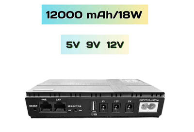 ИБП для роутера, UPS DC1018P, 12000 mAh 18W, оптики, терминала, видеокамеры, 5V/9V/12V Черный