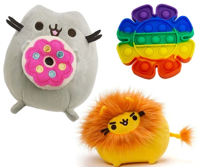 Комплект Мягкая игрушка Pusheen cat Кот c пончиком 15х12см Пушин Кет Лев 10х7см и Pop It Цветок n-12407