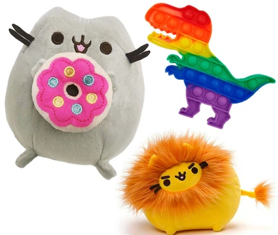 Набор Мягкая игрушка Pusheen cat Кот c пончиком 15х12см Пушин Кэт Лев 10х7см и подарок Pop It Динозавр v-12409
