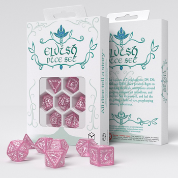 Zestaw kości Q-Workshop Elvish Dice Kit Elfickie 7 elementów Różowo-białe (5907699496907)