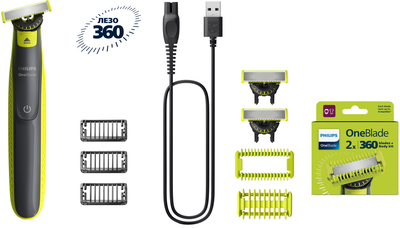 Набор Philips OneBlade Электростанок 360 QP2724/23 + Сменные лезвия 360 QP624/50 с насадками для тела 2 шт (8720689029094/8720689031875)