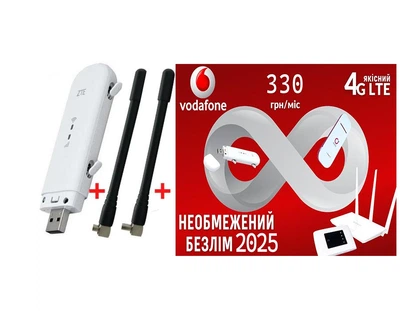 Маршрутизатор модем/роутер USB WI-FI 3G/4G LTE ZTE MF79U + 2 антенны 4G(LTE) по 4 db + Подарок - 1 месяц бесплатного безлимитного интернета Vodafone