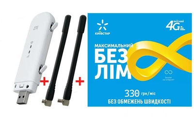 Маршрутизатор модем/роутер USB WI-FI 3G/4G LTE ZTE MF79U + 2 антенны 4G(LTE) по 4 db + Подарок - 1 месяц бесплатного безлимитного интернета Киевстар