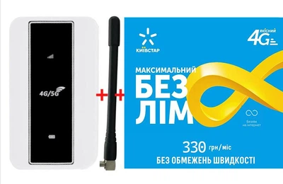 Высокоскоростной 4G модем/роутер USB WI-FI 3G/4G LTE 3 в 1 со встроенным аккумулятором + 1 антенна 4G(LTE) 4 db + Подарок - 1 месяц безлимитного интернета Киевстар