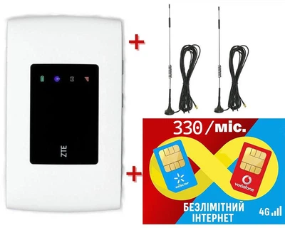Мобильный 4G модем/роутер USB WI-FI 3G/4G LTE ZTE MF 920 + 2 Внешние выносные всенаправленные 3G/4G LTE антенны (36см) 7 dBi 700-2700 MHz с магнитной основой + Подарок - 1 месяц бесплатного безлимитного интернета