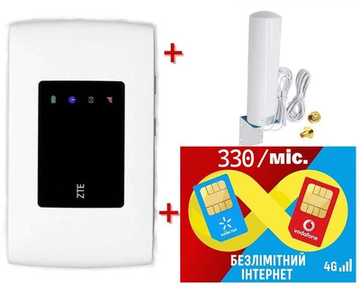 Мобильный 4G модем/роутер USB WI-FI 3G/4G LTE ZTE MF 920 + Внешняя уличная всенаправленная 3G/4G LTE антенна 2х12 dBi 700-2700 MHz MIMO + Подарок - симкарта для интернета