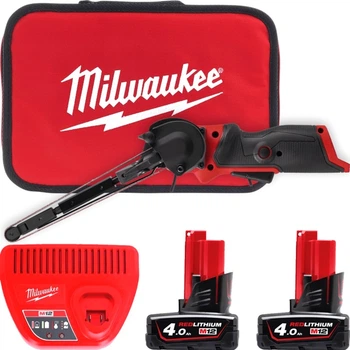 Ленточная шлифмашина Milwaukee M12 FBFL13-402В 13 мм (+ зарядное устройство, 2 аккумулятора, сумка для инструментов) (4933480961)