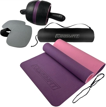 Набор Коврик для йоги и фитнеса EasyFit EF-1924s-VP TPE+TC ECO-Friendly двухслойный каремат в чехле 6 мм Фиолетовый с розовым (56002563) + Колесо для пресса EasyFit Ab Carver PRO с возвратным механизмом EF-1355 ролик тренажер гимнастический для мышц преса
