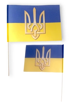 Флаг на палочке "Флажок Украины с гербом" односторонний с присоской (Полиэстер) роз.22*16 см