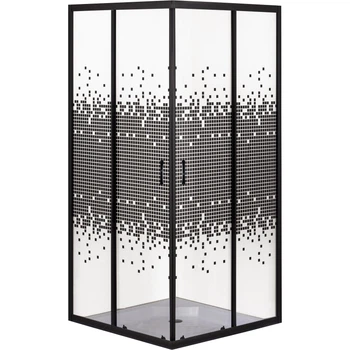 Кабіна для душу BRAVO квадратна дводверна без піддону Odra N90TB.Mosaic 90x90x180см вітраж з малюнком 4 мм профіль чорний 000028400