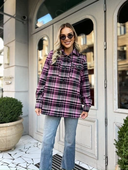 Fashions • Жіноча сорочка в клітку Daffy Fashions 42-44 фіолетовий (2147-бу)