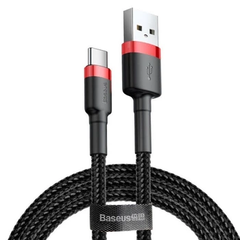 Кабель Baseus Cafule Type-C - USB 2м (3A) тканевый для зарядки и передачи данных Black-Red (CATKLF-CG1)