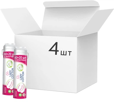 Упаковка ватних дисків Lady Cotton 4 пачки по 80 + 20 шт. (4744246013016) (41103039)