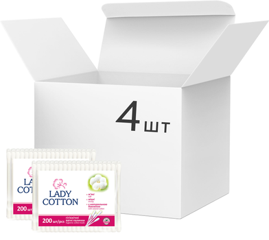 Упаковка ватных палочек Lady Cotton 4 пачки по 200 шт (4820048487368) (41203456)