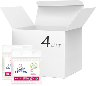 Упаковка ватных палочек Lady Cotton 4 пачки по 300 шт (4823071621402) (41203427)