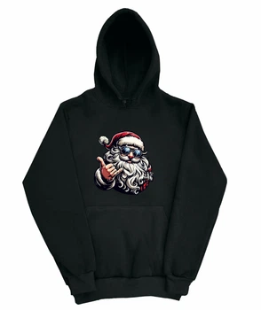 Худі з новорічним принтом Санта Клаус S Чорна (newyearhoodie-00-006-S)