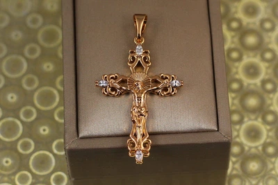 Крестик Xuping Jewelry с распятьем маркизы по краям 4 см золотистый