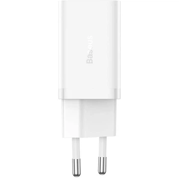 Блок питания Быстрая зарядка Сетевое зарядное устройство Baseus GaN5 Pro Fast Charger C+C 40W EU White для iPhone iPad Samsung Lenovo Xiaomi Macbook