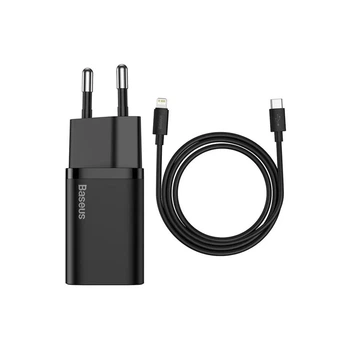 Блок питания Baseus Super Si Quick Charger 1C 20W/Simple Wisdom Data Cable Type-C to iP 1m Black