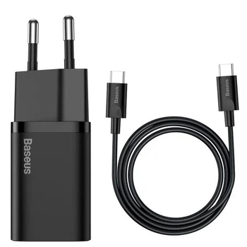 Блок живлення Baseus Super Si Quick Charger 1C 25W EU Mini White Cable Type-C to Type-C 3A 1m Black