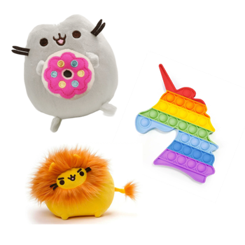 Набор Мягкая игрушка Pusheen cat Кот c пончиком 15х12см Пушин Кэт Лев 10х7см и Pop It Единорог n-12413