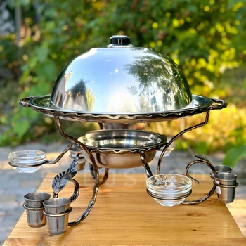 Садж блюдо для подачі шашлика Grill з підігрівом 36см з соусницями та чарками