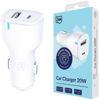 Автомобільний зарядний пристрій 3mk Car Charger USB Type A QC2.0 Type-C PD20W White