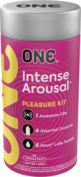 Набір One Intense Arousal Pleasure Kit Презервативи 6 шт + Лубрикант 6 шт + Вібро кільце 1 шт (ROZ6501053344) 