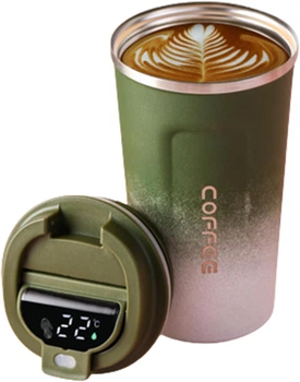 Металлическая термокружка с датчиком температуры Gradient Coffee 500 мл - хаки