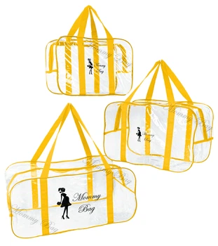 Набір з 3 прозорих сумок в пологовий будинок Mommy Bag S, M, L жовтий (y006)