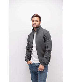Теплая кофта на молнии с накладным карманом на рукаве - HECTOR - 30464 - XXL - Серый