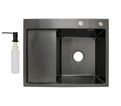 Мийка для кухні з крилом інтегрована ліва Lidz Handmade H6350BL (LDH6350BRUL45589) Brushed Black PVD 3,0/1,0мм