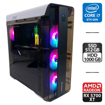 Игровой ПК GameMax MoonLight MFG G511 Tower / Intel Core i7-8700 (6 (12) ядер по 3.2 - 4.6 GHz) / 32 GB DDR4 / 512 GB SSD M.2 + 1000 GB HDD / AMD Radeon RX 5700 XT, 8 GB GDDR6, 256-bit / 550W б/в