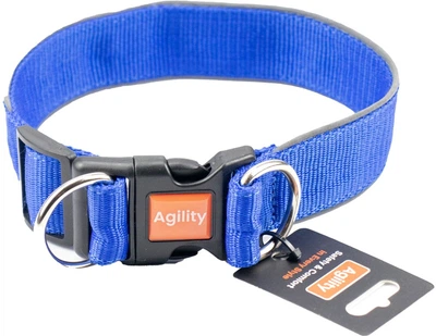 Нашийник Agility нейлон зі світловідбивним кантом і пластиковою пряжкою подвійний 40 мм, 470-510 мм Синій (4823101316933)