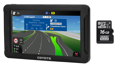 GPS Навігатор Відеореєстратор COYOTE 950 DVR EVO Drive 1gb 16gb з картами для вантажного та легкового транспорту TIR ADR + MicroSD карта пам'яті 16GB