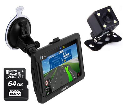 GPS Навігатор Відеореєстратор COYOTE 950 DVR EVO Drive 1gb 16gb з картами для вантажного та легкового транспорту TIR ADR + Камера заднього виду з підсвіткою + MicroSD 64Gb