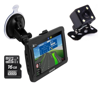 GPS Навигатор Видеорегистратор COYOTE 950 DVR EVO Drive 1gb 16gb с картами для грузового и легкового транспорта TIR ADR+ Камера заднего вида с подсветкой + MicroSD 16Gb