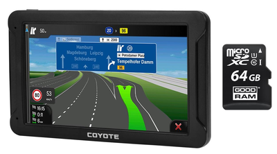 GPS Навігатор Відеореєстратор COYOTE 950 DVR EVO Drive 1gb 16gb з картами для вантажного та легкового транспорту TIR ADR + MicroSD карта пам'яті 64GB