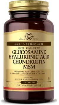 Хондропротектор Solgar Glucosamine, Hyaluronic Acid, Chondroitin, MSM, Глюкозамин, Гиалуроновая кислота, Хондроитин, MCM, 120 таблеток