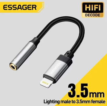 Кабель AUX Mini-jack 3.5 mm to Lightning Essager для iPhone / iPad Перехідник адаптер Аукс на лайтнінг для навушників 3.5 мм Black-Grey