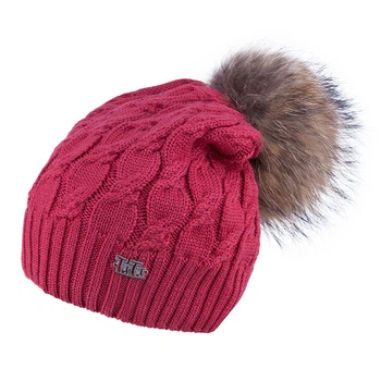 Шапка для дівчинки з натуральним бубоном tutu 03918 54-58 Бордова