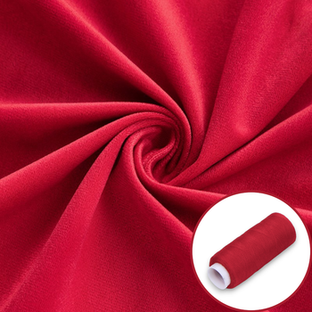 Ткань велюр LuxFabric полиэстер 330 г/м² 1,50 м 1 м + Нить полиэстер 360 м 1 шт. Красный (ТП1539е07)