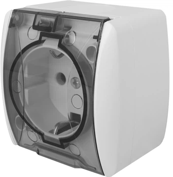 Розетка с заземлением наружная с крышкой прозора IP54 белый [s035058] E.NEXT e.aqua.1231.grtз