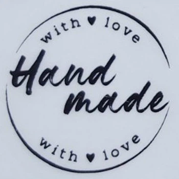 Етикетка прозора кругла "Hand made with love". Упаковка 50 шт., діаметр 50мм Упаковочка # 3951