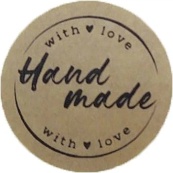 Етикетка коричнева кругла "Hand made with love". Упаковка 50 шт., діаметр 50мм Упаковочка # 3901