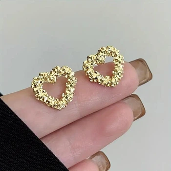 Серьги-пусеты Сердечки 1,2*1,2см золотистые