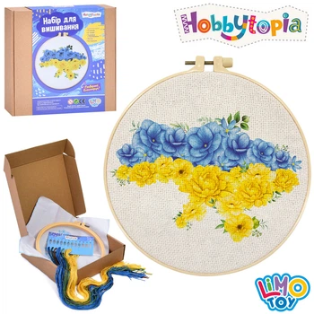 Набор для вышивания Hobbytopia DYEK1013 Карта Украины из цветов, пяльце, игла, нити, в коробке