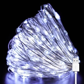 Світлодіодна гірлянда нитка Роса 50м, від USB, 500 LED, 8 режимів, IP44, Білий