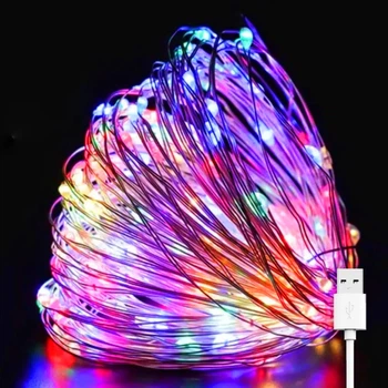 Светодиодная гирлянда нить Роса 50м, от USB, 500 LED, 8 режимов, IP44, Мультиколор